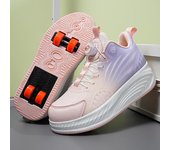 Zapatos deportivos para caminar con polea de cuatro ruedas y doble hilera, resistentes al desgaste y a la moda para niños 29 negro/púrpura