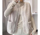 Otoño Invierno mujer abrigo corto de lana de cordero Vintage cálido sin mangas de algodón prendas de vestir mujer Casual chaleco de gran tamaño 2XL beige