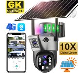 Cámara solar con tarjeta SIM 4G para vigilancia al aire libre, 6K, tres lentes, zoom digital 10, inalámbrica, CCTV, PTZ, IP66, cámara de seguridad con energía solar 4K Cam No Zoom