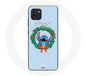 Coque pour Samsung Galaxy A03 Stitch neige joyeux Noël bleu