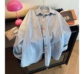 Polo de manga larga oversize con rayas vaqueras en contraste retro para mujer Extra Large