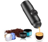 Cafetera expreso eléctrica portátil con calefacción inalámbrica, minicafetera de dos porciones con azul