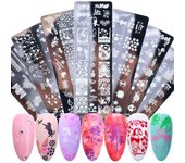 Juego de placas para estampado de uñas, 1 hoja, encaje geométrico, flores, hojas, diseño de latido dulce a rayas, molde para plantilla de sellos para decoración de uñas