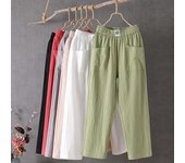 Pantalones de verano para mujer, pantalones casuales de lino y algodón, pantalones rectos sueltos, pantalones Haren de nueve puntos 4XL blanco