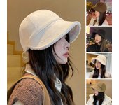 Sombrero de invierno para mujer, grueso, suave, de felpa, color sólido, ala ancha y larga, suave, antideslizante, protección solar, sombrero de pescador, resistente al frío, sombrero con visera para exteriores negro