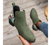 Zapatos de mujer, gran oferta, botas con cordones para mujer, botas de invierno con punta redonda, colores combinados, tacón medio grueso, botas de moda de talla grande 35 verde