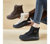 Botas de nieve informales con plataforma gruesa y forro de piel sintética para mujer, botines de invierno cálidos de polar hasta el tobillo, botas cortas antideslizantes cómodas con cordones para mujer 35 beige