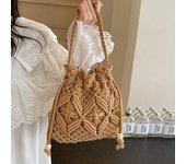 Bolso de paja tejido para mujer, versátil, de verano, 2024, nuevo diseño de nicho de moda, bolso bandolera tipo cubo, bolso de playa junto al mar caqui