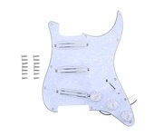 Musiclily Basic HOT RAILS con golpeador para guitarra eléctrica SSS Stratocaster con humbucker de tamaño único ST Strato White Pearl 4P precableada.