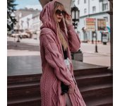 Moda mujer Otoño Invierno abrigo tejido con capucha suéter suelto de longitud media abotonada cárdigan de punto chaquetas para mujer L marrón