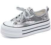 TUINANLE Zapatos casuales para mujer Lentejuelas Bling Plataforma Zapatillas Niñas Cordones Zapatos vulcanizados 36 negro
