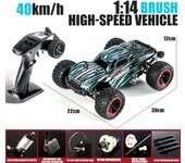 Coche teledirigido, 1:14 4WD 2.4GHz Camión teledirigido 40km/h Vehículo todoterreno de alta velocidad Juguete 1 Battery azul