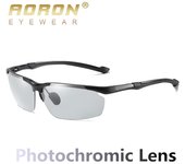 Gafas de sol polarizadas fotocromáticas con montura de aluminio AORON para hombres que conducen gafas antideslumbrantes negro
