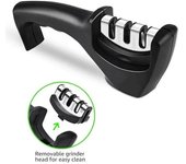 Afilador de cuchillos manual de 3 niveles Afilador de cuchillos de cocina con base antideslizante XXL negro