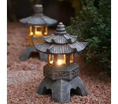 Adornos decorativos zen, torre solar, estatua de jardín, farolillos de palacio, lámpara solar china, farol de piedra para patio, pagoda