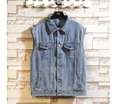 2024 nuevo chaleco vaquero para hombre, chaqueta vaquera sin mangas, chaleco informal para hombre, abrigo vaquero de Color sólido, ropa de calle para hombre L negro