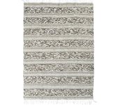 TERRA COTTON - Tapis de salon ou chambre 100% coton aux allures ethniques à bande relief 120 x 170 cm Blanc/Marron Sable