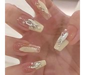 Long Ballerina False Nails French Crystal Nail Tips Fashion Press on Nails  DIY W1021