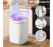 Cubo de basura automático de 20 litros con sensor, gran capacidad, resistente al agua, con luz ultravioleta, inteligente, para cocina y residuos de alimentos. Battery blanco