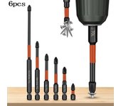 1/6PCS Lote de cruz A2 Destornillador de estrella Cabeza Fuerte Magnético Antideslizante Alta Dureza Destornillador eléctrico Herramienta Taladro eléctrico Extendido Hexagonal 25MM
