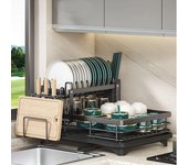 Escurridor de platos ajustable, organizador de platos de cocina con escurridor, soporte para cubiertos sobre encimera de fregadero