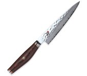 Cuchillo pequeño MIYABI de 130 mm fabricado en acero multicapa, cuchillo martillado para fruta, cuchillo de cocina, fabricado en la prefectura de Seki Gifu, ciudad japonesa  6000MCT Japan . marrón