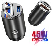 Nueva actualización Cargador rápido Mini USB QC 3.0 Tipo C USB C PD Adaptador de cargador de automóvil para iPhone Samsung Huawei Teléfono negro