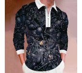 Polos para hombre, manga larga, moda, estampado de calavera negra, nuevo Polo para hombre, camiseta de manga larga con cremallera, Top XS negro