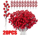 Bayas artificiales, decoración navideña, ramas de bayas rojas para árbol de Navidad, adornos de mesa para el hogar, corona de frutos rojos, regalo DIY 1PC