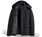 Abrigo de algodón de invierno para hombres de mediana edad y mayores, con forro polar grueso y chaqueta cálida con capucha XXXXXL negro