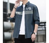 Camisa de manga larga de mezclilla de algodón puro para hombres en primavera y otoño, chaqueta tipo cárdigan informal holgada, camisa con textura de tendencia urbana de moda M
