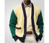 Suéteres tipo cárdigan coloridos para hombre, con botones, ligeros, informales, con cuello en V, de manga larga, chaqueta para hombre, otoño e invierno, prendas de vestir de punto con frente abierto M amarillo