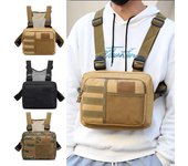 Bolsa de chaleco táctico, ropa de calle, bolsa de pecho funcional, portátil, multifuncional, multibolsillos, resistente al agua para correr y viajar caqui