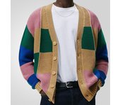 Suéteres tipo cárdigan coloridos para hombre, con botones, ligeros, informales, con cuello en V, de manga larga, chaqueta para hombre, otoño e invierno, prendas de vestir de punto con frente abierto M amarillo