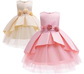 Vestido de princesa con cola de pez y malla bordada en 3D para niña de las flores 110 color rosa