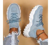 Zapatillas de deporte de tejido transpirable para mujer, diseño cómodo y ligero, con cordones, para uso informal o deportivo 36 blanco