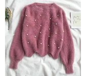 Jersey de imitación de plumón de visón para mujer, versión coreana de otoño e invierno, suéter de punto holgado versátil con tachuelas para mujer One Size color rosa