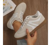 Zapatillas de running retro informales blancas con punta redonda para mujer (2024) - Talla grande 35 beige