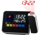 Reloj despertador con proyección, reloj proyector digital ajustable de 180 grados con estación meteorológica y negro