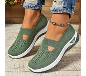 Zapatillas de deporte con recortes para mujer, informales, transpirables, sin cordones, para caminar, ligeras, planas, para exteriores 35 verde oscuro