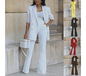 ZL1775 Traje casual de otoño de color liso para mujer: Conjunto de dos piezas de pantalones anchos XL café