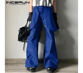 INCERUN Pantalones anchos con cremallera para hombre, pantalones casuales con capas, pantalones largos S negro