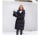 Parka gruesa y cálida de invierno para mujer, chaqueta acolchada larga con capucha, resistente al viento, abrigos acolchados de algodón de gran tamaño M negro