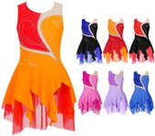 Vestido de patinaje sobre hielo para niñas, traje de gimnasia con diamantes de imitación brillantes, vestido de leotardo de danza Ballet 9-10 Years lavanda