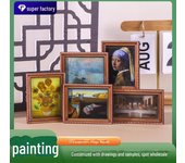 Imán para nevera con pintura al óleo de fama mundial: Marco de madera, regalo creativo cultural y artesanía de decoración retro. sunflower