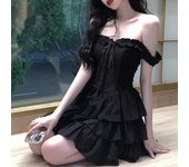 Vestido de tirantes franceses para mujer, estilo alta costura de verano, vestido básico S negro