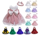 Vestido de tul para niñas pequeñas, vestido de fiesta de boda de princesa sin mangas, vestidos de fiesta, vestido de tutú de tul con encaje y lazo grande para bebés 0-6T 18M