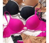 Conjunto de ropa interior sexy para mujer, sujetador con huecos cruzados, copa de diamantes de imitación a la moda, sujetador push up de color sólido, conjunto de lencería con escote en V profundo, 2 piezas 75B negro