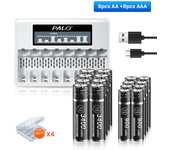 PALO 1.5V AAA AA Batería Recargable Baterías Recargables de Litio + Cargador de Batería blanco
