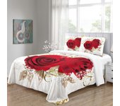 Juego de ropa de cama tamaño queen, doble o individual, con funda de edredón y 2 fundas de almohada, con diseño de rosas rojas y flores doradas y hojas de oro 135x200 cm